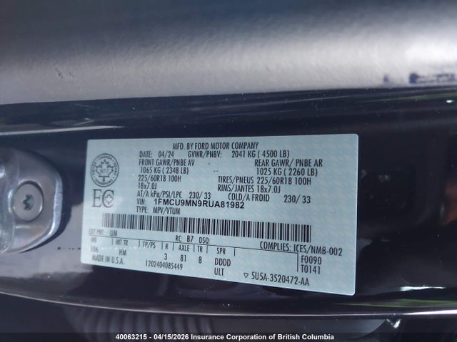 Продажа на аукционе авто 2024 Ford Escape St Line, vin: 1FMCU9MN9RUA81982, номер лота: 40063215