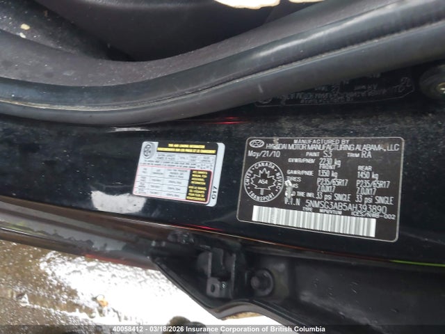 Aukcja sprzedaży 2010 Hyundai Santa Fe Gls, vin: 5NMSG3AB5AH393890, numer aukcji: 40058412