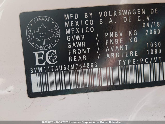 3VW117AU6JM764863 Volkswagen Golf Sportwagen S