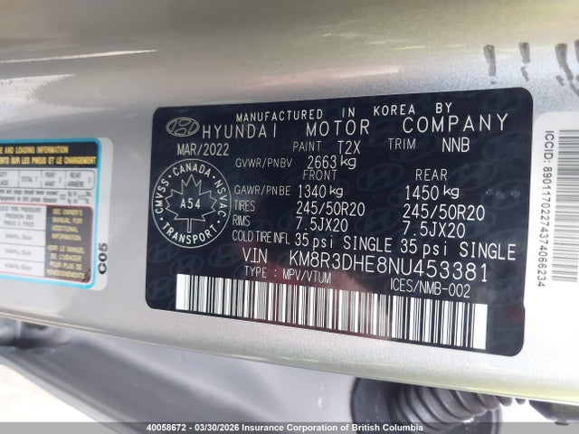 Aukcja sprzedaży 2022 Hyundai Palisade Sel, vin: KM8R3DHE8NU453381, numer aukcji: 40058672