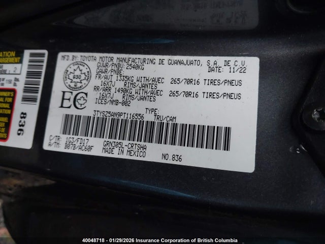 40048718 :رقم المزاد ، 3TYSZ5AN9PT116556 vin ، 2023 Toyota Tacoma Access Cab/sr/sr5/trd Sport/trd Off Road مزاد بيع