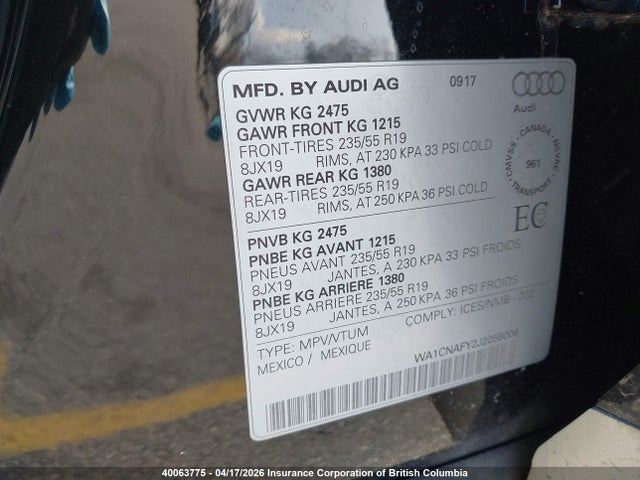Продаж на аукціоні авто 2018 Audi Q5, vin: WA1CNAFY2J2056006, номер лоту: 40063775