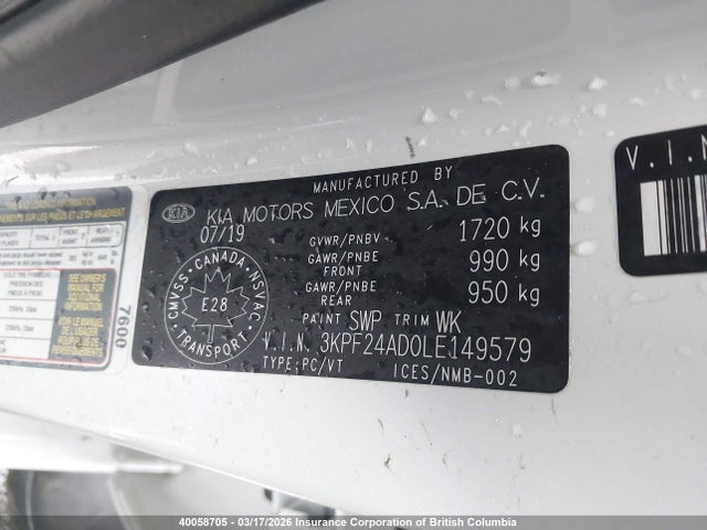 Продаж на аукціоні авто 2020 Kia Forte Fe/lxs, vin: 3KPF24AD0LE149579, номер лоту: 40058705