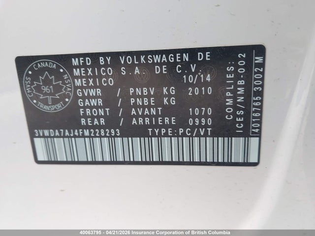3VWDA7AJ4FM228293 Volkswagen Jetta