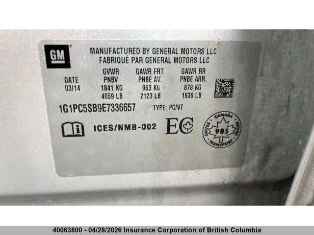 1G1PC5SB9E7336657 Chevrolet Cruze