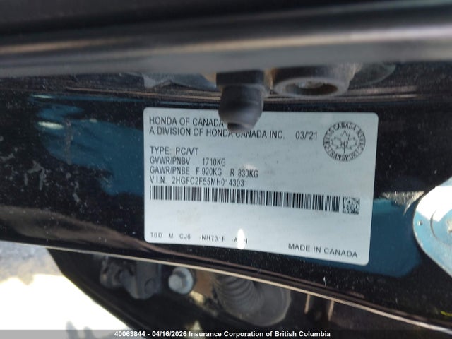 Продаж на аукціоні авто 2021 Honda Civic, vin: 2HGFC2F55MH014303, номер лоту: 40063844