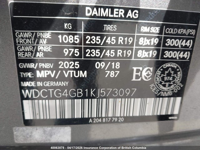 WDCTG4GB1KJ573097 Mercedes-Benz Gla 250 4matic