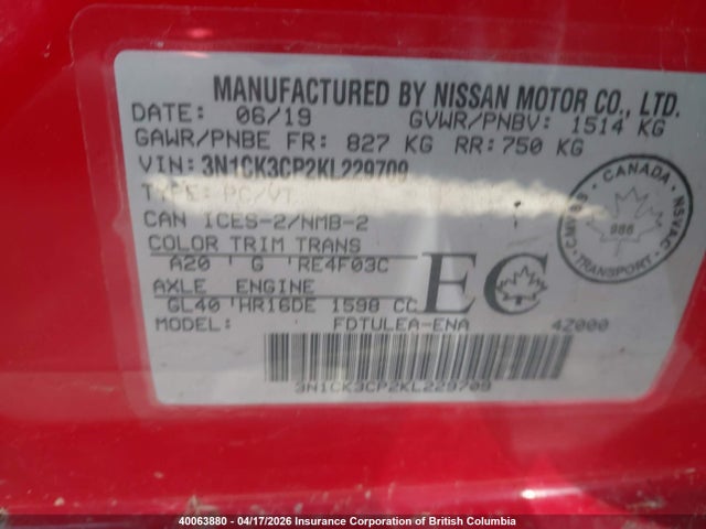Aukcja sprzedaży 2019 Nissan Micra, vin: 3N1CK3CP2KL229709, numer aukcji: 40063880