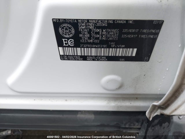 2T3ZFREV9HW353195 Toyota RAV4 LE