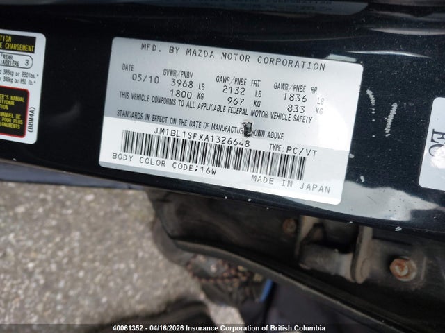 40061352 :رقم المزاد ، JM1BL1SFXA1326648 vin ، 2010 Mazda 3 I مزاد بيع