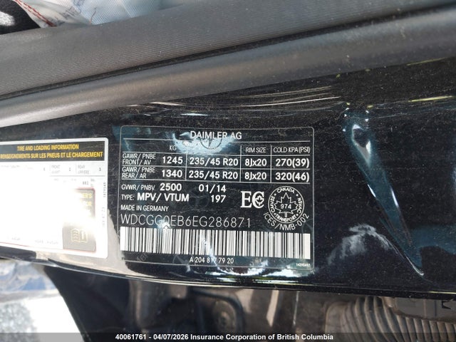 WDCGG0EB6EG286871 Mercedes-Benz Glk 250 Bluetec