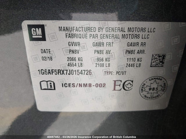 40057452 :رقم المزاد ، 1G6AF5RX7J0154726 vin ، 2018 Cadillac Ats Luxury مزاد بيع