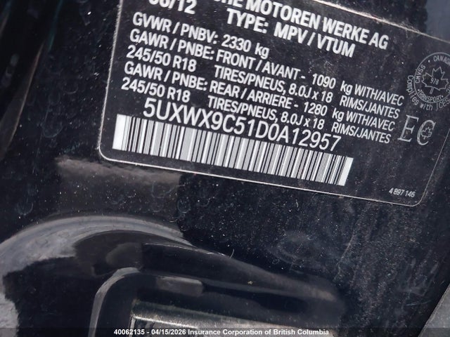 40062135 :رقم المزاد ، 5UXWX9C51D0A12957 vin ، 2013 Bmw X3 Xdrive28i مزاد بيع