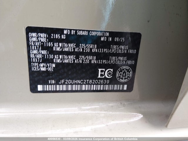 Aukcja sprzedaży 2026 Subaru Crosstrek Limited, vin: JF2GUHNC2T8202639, numer aukcji: 40056530