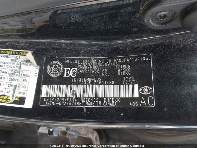 2007 Toyota Corolla Matrix Xr მანქანა იყიდება აუქციონზე, vin: 2T1KR32E17C634488, აუქციონის ნომერი: 40062311