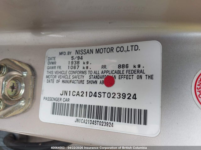 Aukcja sprzedaży 1995 Nissan Maxima Gle/gxe/se, vin: JN1CA21D4ST023924, numer aukcji: 40064003