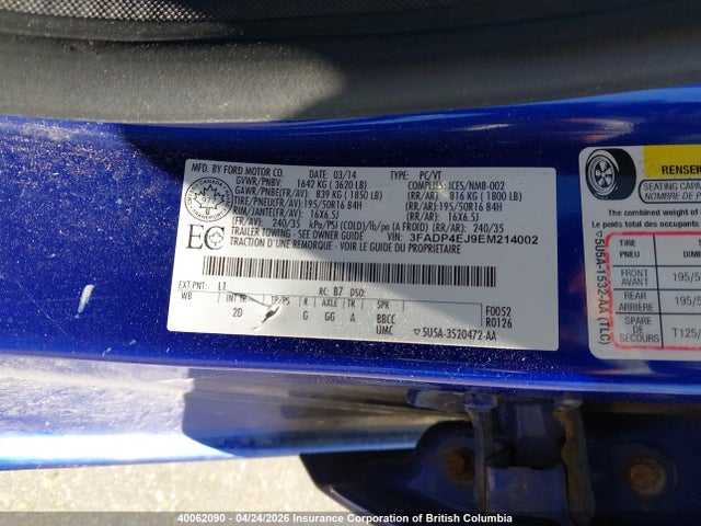 40062090 :رقم المزاد ، 3FADP4EJ9EM214002 vin ، 2014 Ford Fiesta Se مزاد بيع