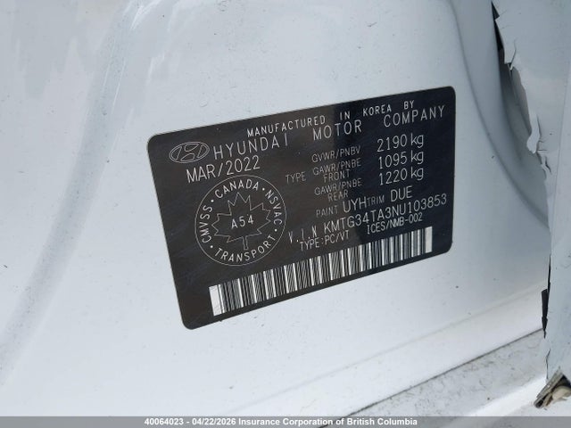 KMTG34TA3NU103853 Genesis G70