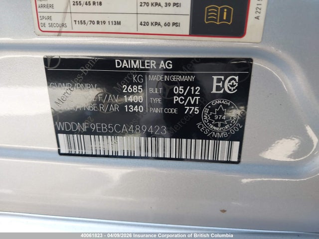 Aukcja sprzedaży 2012 Mercedes-benz S 550 4matic, vin: WDDNF9EB5CA489423, numer aukcji: 40061823