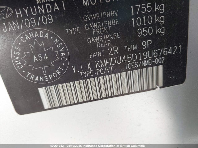 Продаж на аукціоні авто 2009 Hyundai Elantra Gls/se, vin: KMHDU45D19U676421, номер лоту: 40061942