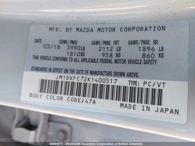 2019 Mazda Cx-3 მანქანა იყიდება აუქციონზე, vin: JM1DKFC72K1400517, აუქციონის ნომერი: 40064073