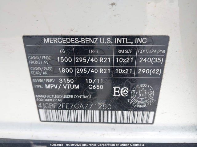 Aukcja sprzedaży 2012 Mercedes-benz Gl 350 Bluetec, vin: 4JGBF2FE7CA771250, numer aukcji: 40064081