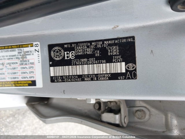 2008 Toyota Corolla Matrix Xr მანქანა იყიდება აუქციონზე, vin: 2T1KR32E08C687796, აუქციონის ნომერი: 40064101