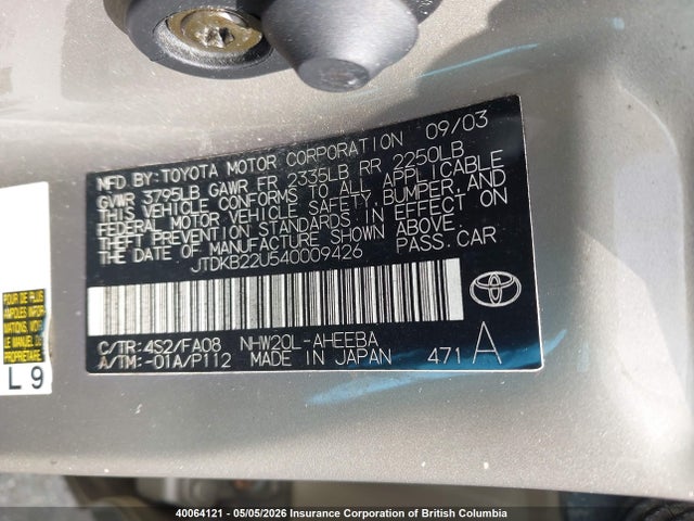 2004 Toyota Prius მანქანა იყიდება აუქციონზე, vin: JTDKB22U540009426, აუქციონის ნომერი: 40064121