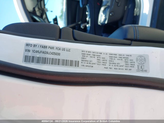 1C4RJFAG9LC425030 Jeep Grand Cherokee Upland