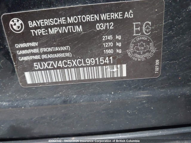 40064142 :رقم المزاد ، 5UXZV4C5XCL991541 vin ، 2012 Bmw X5 مزاد بيع