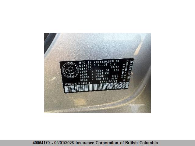 40064170 :رقم المزاد ، 3VWLX7AJ0CM460167 vin ، 2012 Volkswagen Jetta مزاد بيع
