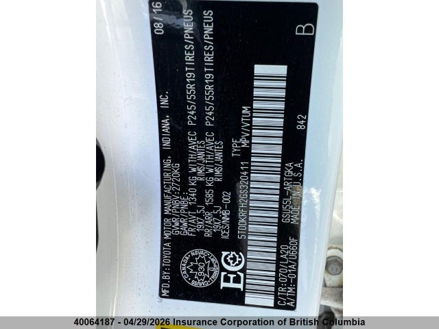 40064187 :رقم المزاد ، 5TDDKRFH2GS320411 vin ، 2016 Toyota Highlander Limited مزاد بيع