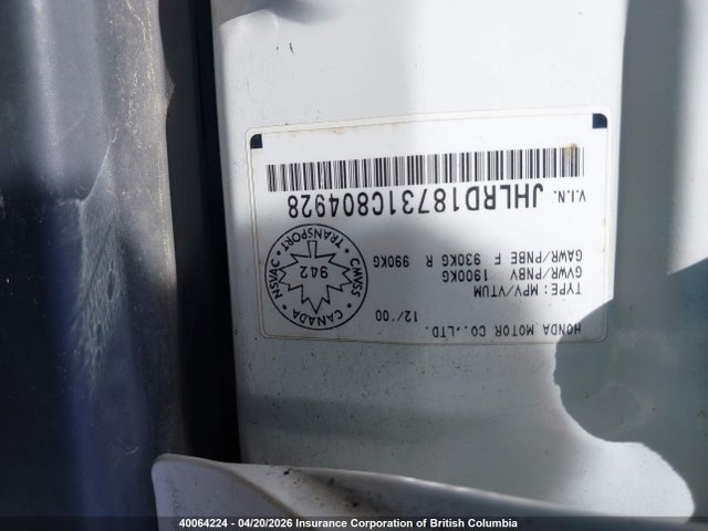 Aukcja sprzedaży 2001 Honda Cr-v, vin: JHLRD18731C804928, numer aukcji: 40064224