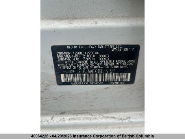 Aukcja sprzedaży 2013 Subaru Impreza, vin: JF1GJAA6XDH035193, numer aukcji: 40064226