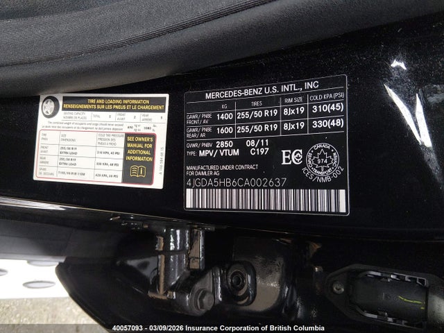 Aukcja sprzedaży 2012 Mercedes-benz Ml 350 4matic, vin: 4JGDA5HB6CA002637, numer aukcji: 40057093