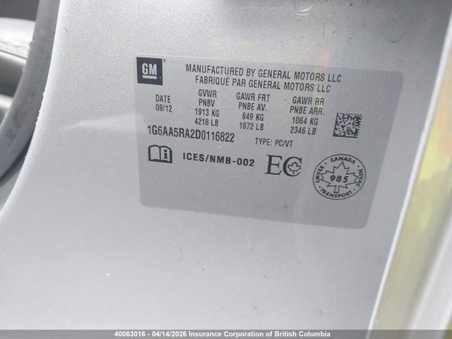 Aukcja sprzedaży 2013 Cadillac Ats, vin: 1G6AA5RA2D0116822, numer aukcji: 40063016