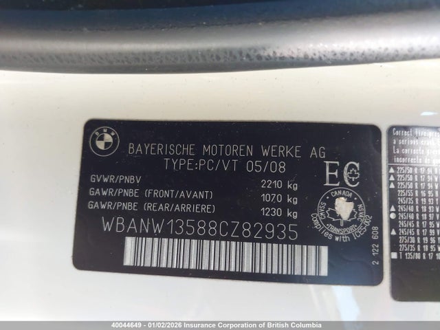 Aukcja sprzedaży 2008 Bmw 535 I, vin: WBANW13588CZ82935, numer aukcji: 40044649