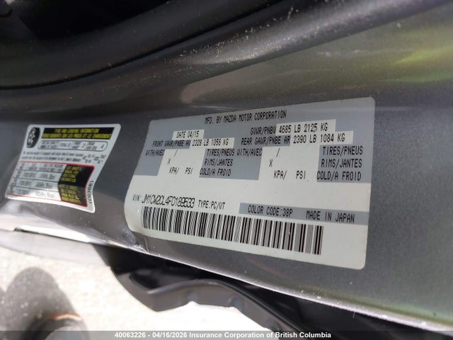 Aukcja sprzedaży 2015 Mazda 5 Touring, vin: JM1CW2CL4F0189533, numer aukcji: 40063226