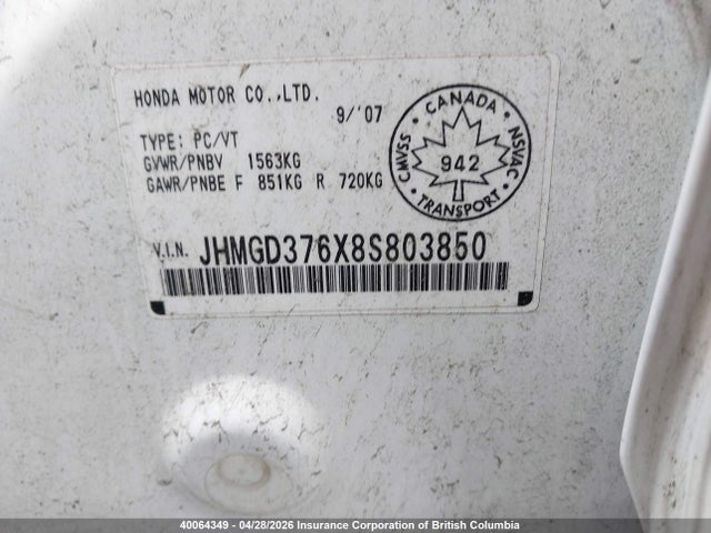 Aukcja sprzedaży 2008 Honda Fit, vin: JHMGD376X8S803850, numer aukcji: 40064349