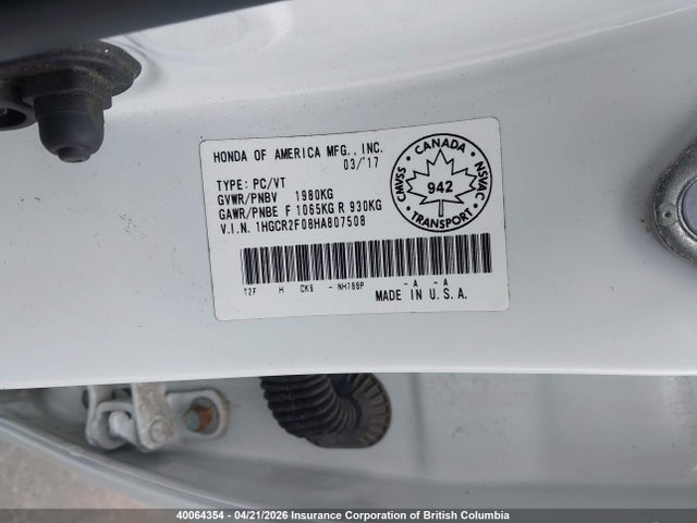 1HGCR2F08HA807508 Honda Accord Touring