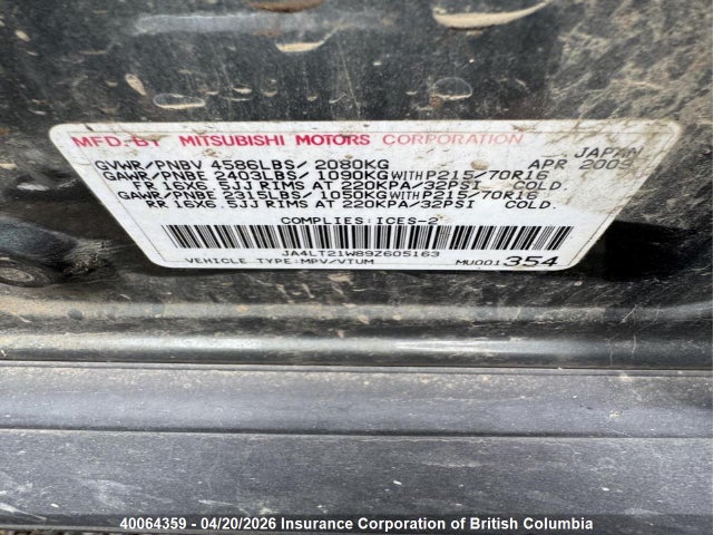 40064359 :رقم المزاد ، JA4LT21W89Z605163 vin ، 2009 Mitsubishi Outlander Es مزاد بيع