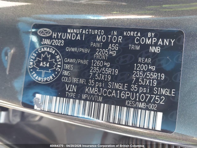 KM8JCCA16PU107752 Hyundai Tucson Luxury Hybrid Awd