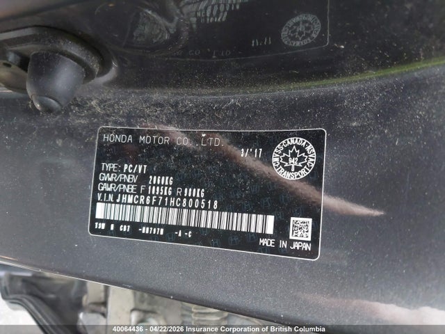 JHMCR6F71HC800518 Honda Accord Touring Hybrid