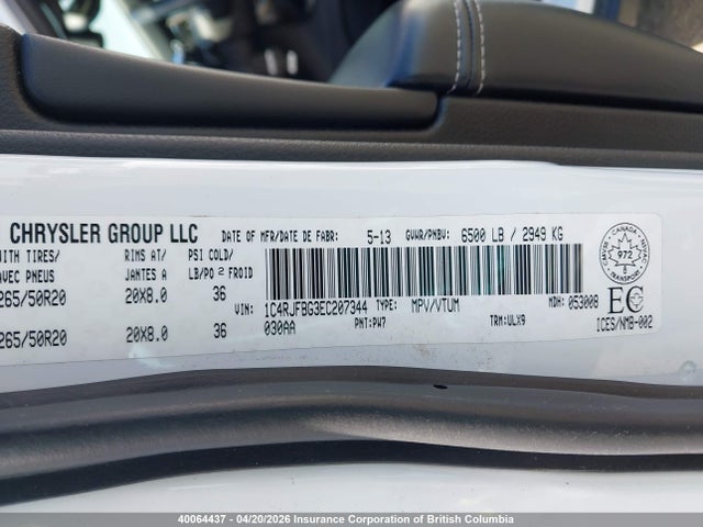 40064437 :رقم المزاد ، 1C4RJFBG3EC207344 vin ، 2014 Jeep Grand Cherokee Limited مزاد بيع
