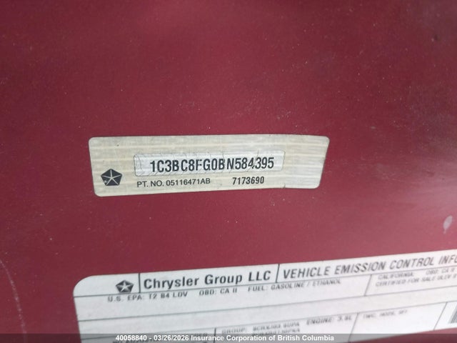 40058840 :رقم المزاد ، 1C3BC8FG0BN584395 vin ، 2011 Chrysler 200 S مزاد بيع