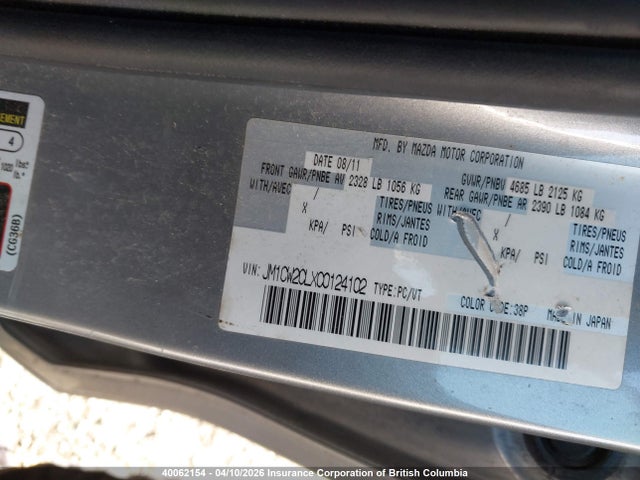 Aukcja sprzedaży 2012 Mazda 5, vin: JM1CW2CLXC0124102, numer aukcji: 40062154