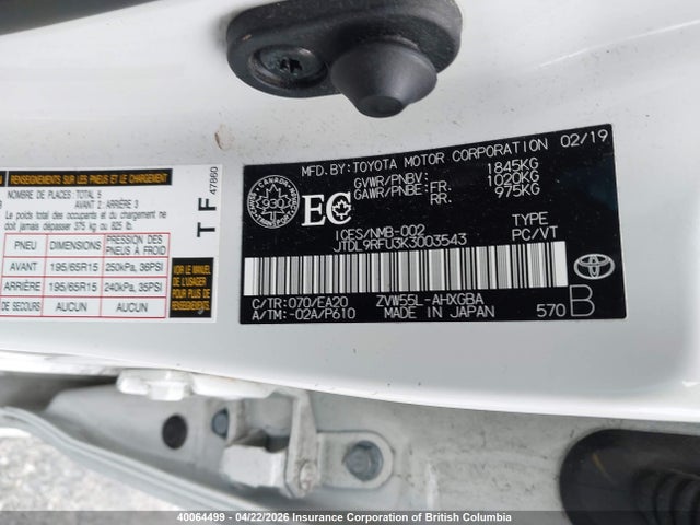 JTDL9RFU3K3003543 Toyota Prius