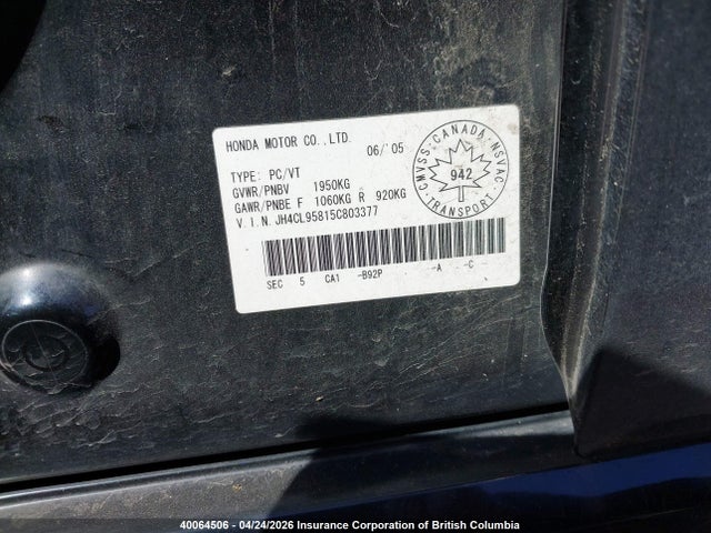 Продаж на аукціоні авто 2005 Acura Tsx, vin: JH4CL95815C803377, номер лоту: 40064506