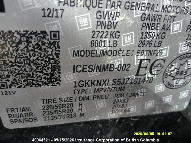 1GKKNXLS51Z181470 GMC Acadia