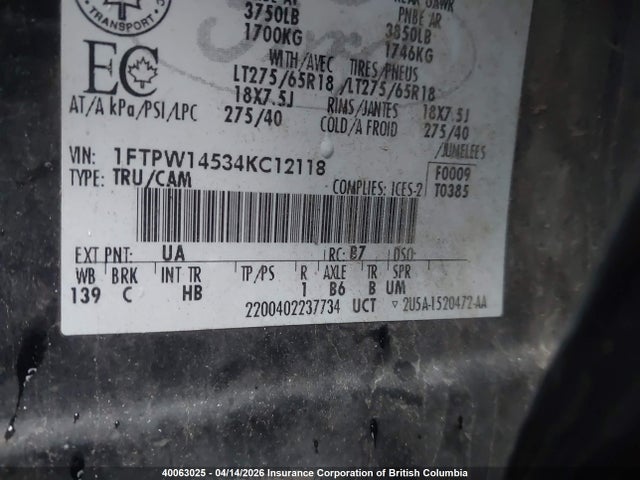 Aukcja sprzedaży 2004 Ford F150 Supercrew, vin: 1FTPW14534KC12118, numer aukcji: 40063025